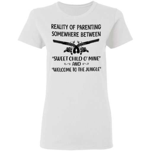 Reality of parenting somewhere between sweet child o’mine shirt