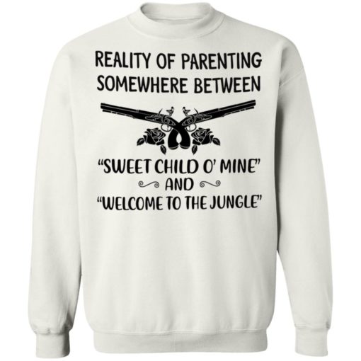 Reality of parenting somewhere between sweet child o’mine shirt