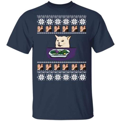Woman Yelling Cat Meme At Table Christmas sweater