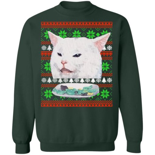 Cat Woman Yelling at cat Christmas sweater