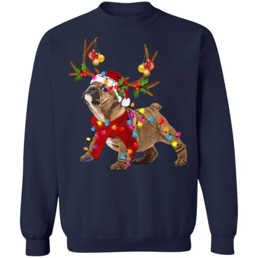 Bulldog Reindeer Christmas Light shirt