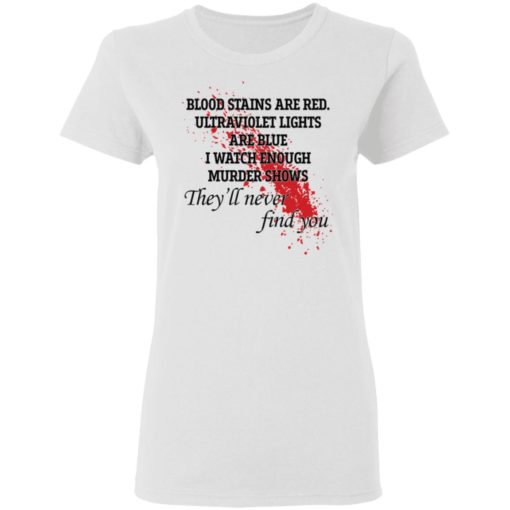 Blood stains are red ultraviolet lights are blue I watch enough murder shows shirt