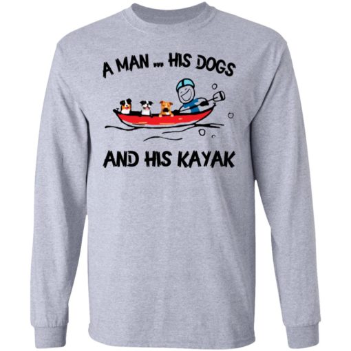 A man his dog and his kayak shirt