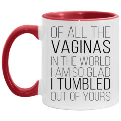 Of all the vaginas in the world i am so glad i tumbled out of yours accent mug