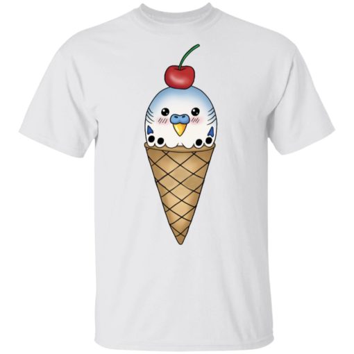 Budgie in ice cream cone shirt