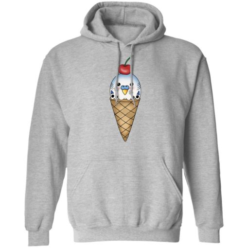 Budgie in ice cream cone shirt