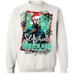 Michael Myers slashing through the snow Christmas sweater