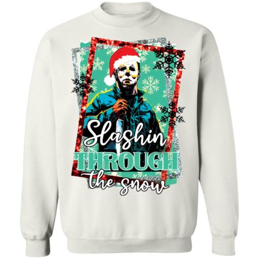 Michael Myers slashing through the snow Christmas sweater