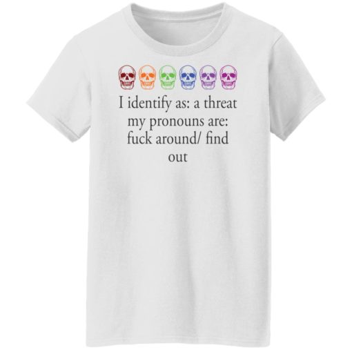 Skull i identify as a threat my pronouns are f*ck around find out shirt