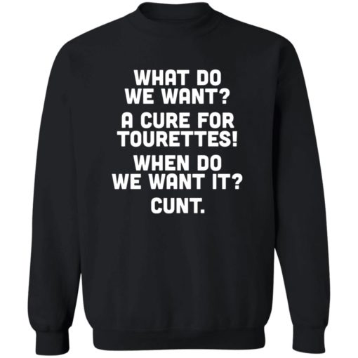 What do we want a cure for Tourettes when do we want it c*nt shirt