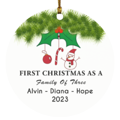Custom First Christmas as a family of three personalized ornament