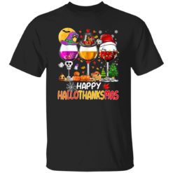 Happy Hallothanksmas wine glasses witch pumpkin shirt